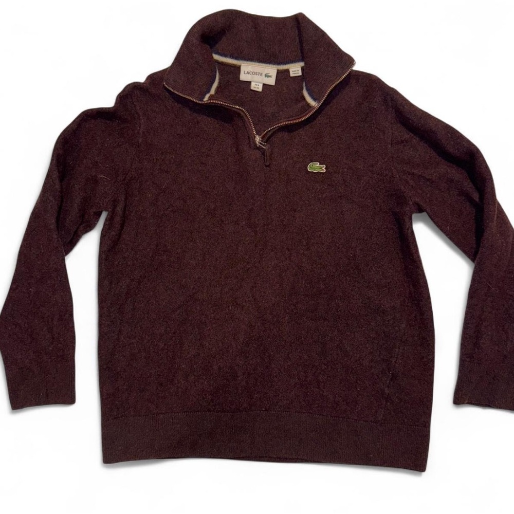 Lacoste 100% Wool Quarter-Zip Sweater – Burgundy